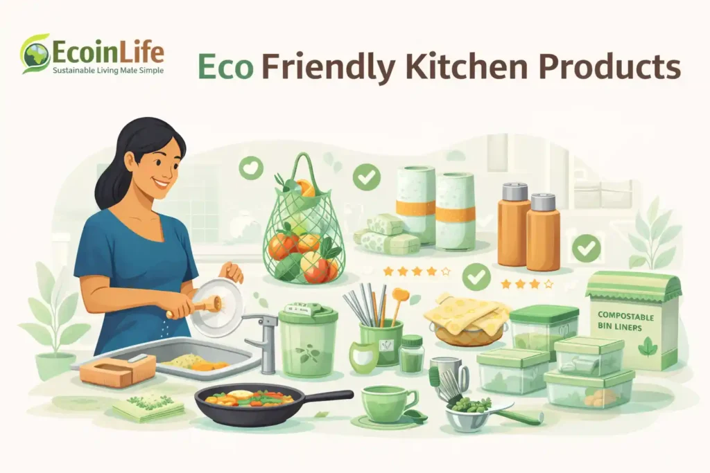 eco friendly products eco in life sustainable kitchen products reusable items zero waste lifestyle eco friendly home bamboo brush glass containers compostable bin liners